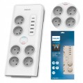 Listwa przeciwprzepięciowa PHILIPS 6 gniazd zasilania 5 port USB 2M biała