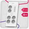 Listwa przeciwprzepięciowa PHILIPS 6 gniazd zasilania 5 port USB 2M biała