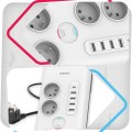 Listwa przeciwprzepięciowa PHILIPS 6 gniazd zasilania 5 port USB 2M biała
