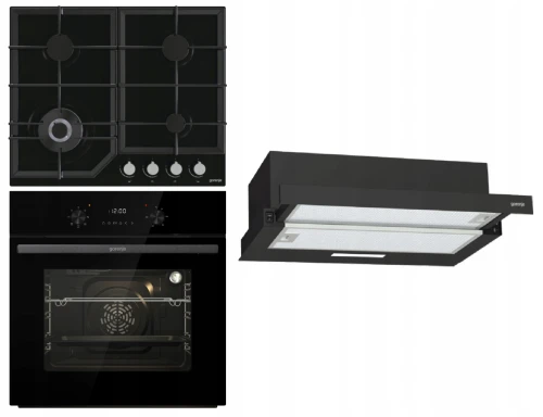 Zestaw AGD do zabudowy GORENJE Piekarnik + Płyta gazowa + Okap czarny