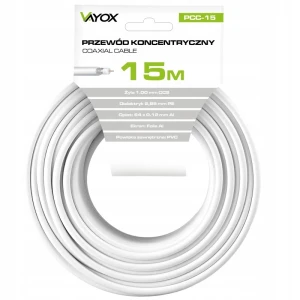Kabel przewód koncentryczny antenowy RG6U 15m Vayox LTE ODPORNY UV 4K HD