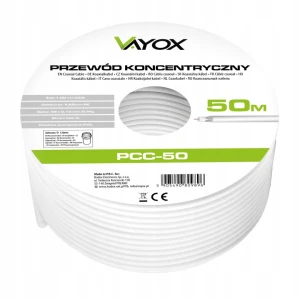 Kabel przewód koncentryczny antenowy TV Vayox RG6U 50m LTE ODPORNY UV 4K HD