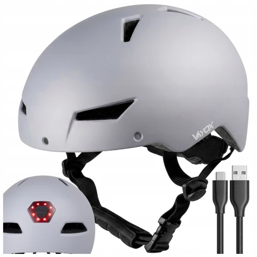 Kask na rower hulajnogę Vayox VA0423BMM regulowany lampka LED szary ma